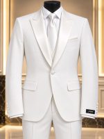 Costume homme blanc élégant avec veste à revers satinés et cravate
