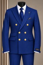 Costume homme bleu marine double boutonnage avec boutons dorés