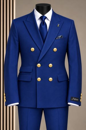 Costume homme bleu marine double boutonnage avec boutons dorés