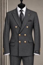 Costume homme gris anthracite double boutonnage avec boutons dorés