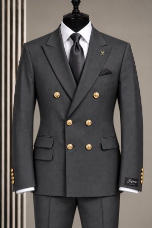 Costume homme gris anthracite double boutonnage avec boutons dorés