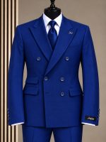 Costume homme bleu roi double boutonnage avec veste structurée et pantalon assorti