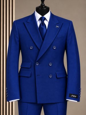 Costume homme bleu roi double boutonnage avec veste structurée et pantalon assorti