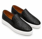 Mocassins homme noirs à effet cuir tressé avec semelle blanche épaisse