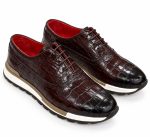 Chaussures derby homme brun foncé effet crocodile brillant avec doublure rouge et semelle blanche
