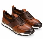 Sneakers homme marron et cognac à lacets avec semelle blanche