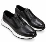 Chaussures Richelieu noires pour homme à motifs brogue et semelle épaisse blanche