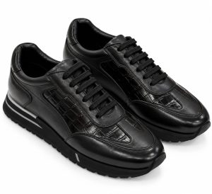 Chaussures de sport homme noires à lacets avec empiècements effet crocodile et semelle épaisse