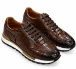 Chaussures de sport homme marron foncé à effet croco avec lacets et semelle blanche – Jespomi