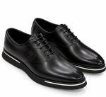 Chaussures Richelieu noires pour homme à lacets avec semelle épaisse et liseré blanc